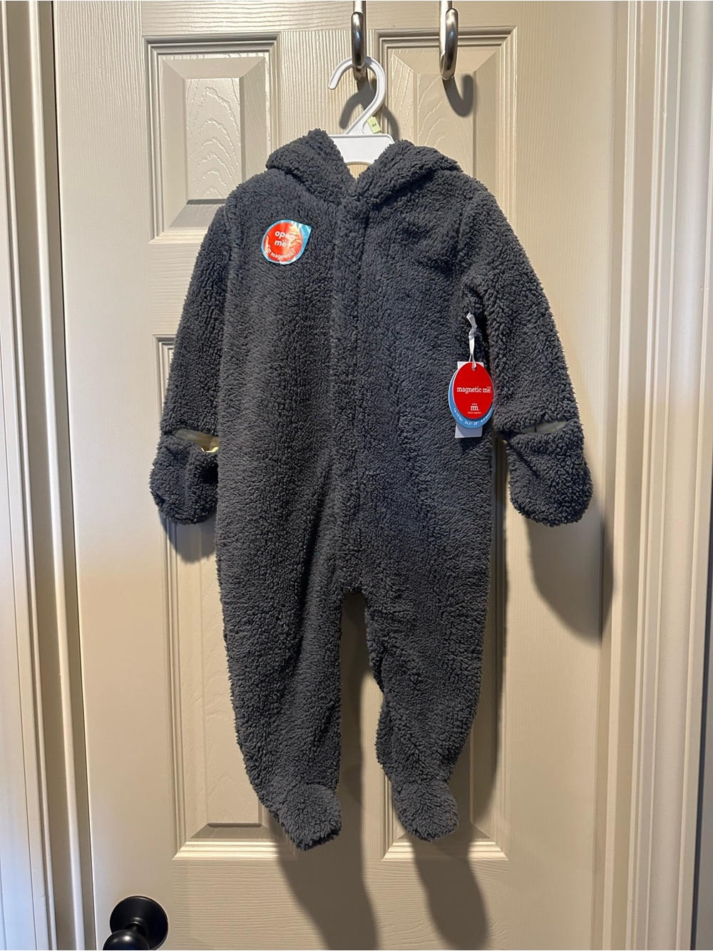 Magnetic Me Dark Gray Sherpa Outerwear Grey Bear Pram Onesie